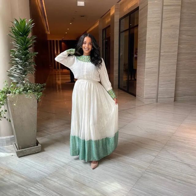 Majestic Shimena Habesha Kemis Beautiful Tilf Neckline Habesha Dress Menen Ethiopian Clothing