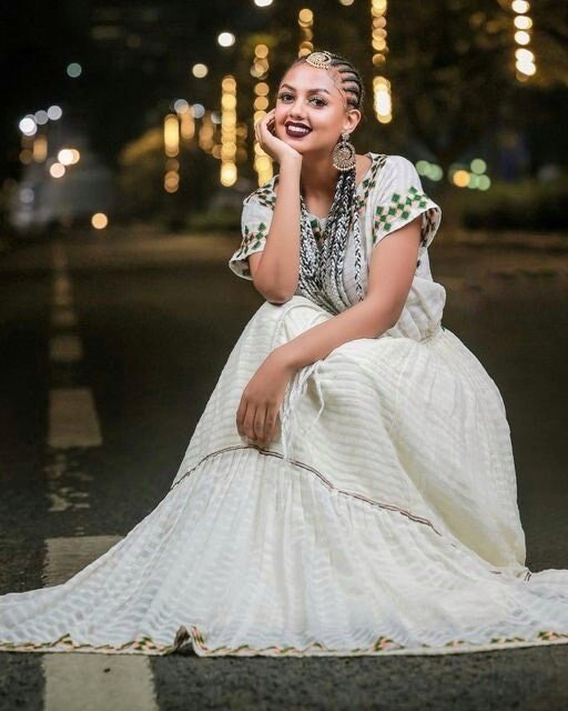 Simple & Elegant Habesha Dress, Ethiopian Tradition, Kemis, Menen Embroidery