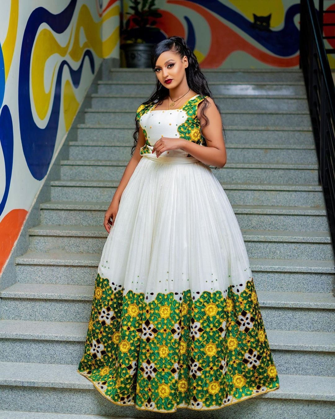 A Beautiful Habesha Kemis with Intricate Tilf Patterns, Habesha Kemis, Eritrean dress, αα α»