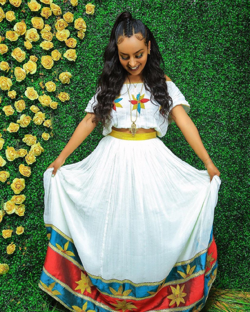 A Beautiful Habesha Kemis with Intricate Tilf Embroidery and Rich Menen Fabric with Tilet, Habesha Kemis, Eritrean dress, αα α»