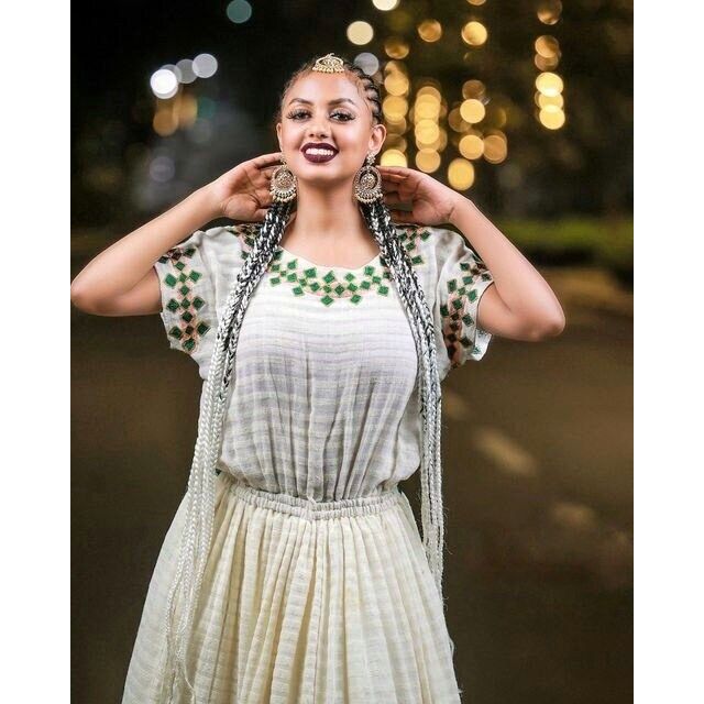 Simple & Elegant Habesha Dress, Ethiopian Tradition, Kemis, Menen Embroidery