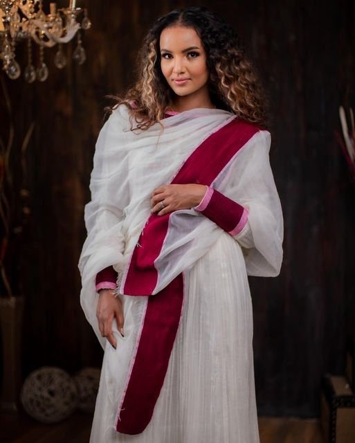 A Beautiful Vibrant Habesha Kemis with Rich Color Embroidery, Ethiopian Traditional Dress, Eritrean Dress, Zuria, Tilf, Tibeb, Hager