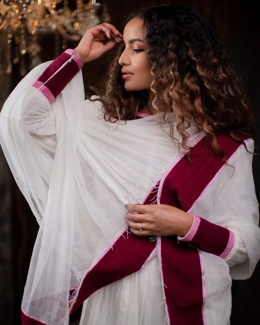 A Beautiful Vibrant Habesha Kemis with Rich Color Embroidery, Ethiopian Traditional Dress, Eritrean Dress, Zuria, Tilf, Tibeb, Hager