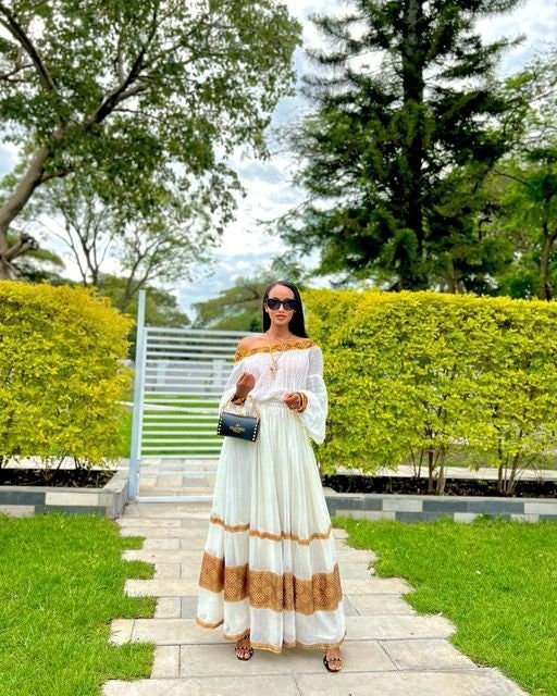 Minimalist Habesha Dress Design Simple Habesha Kemis Golden Brown Tilet Ethiopian Clothing