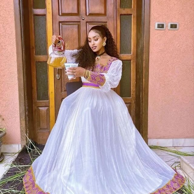 A Luxurious Menen Fabric Habesha Dress with a Contemporary Twist