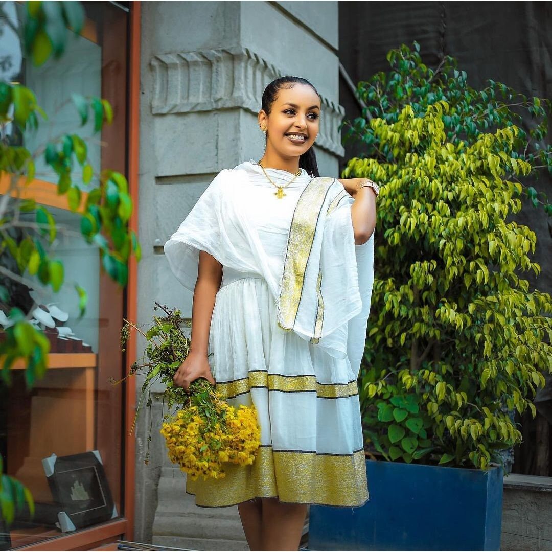 habesha dress short Elegant Lemon Color Embroidery Habesha Dress Ethiopian Libs
