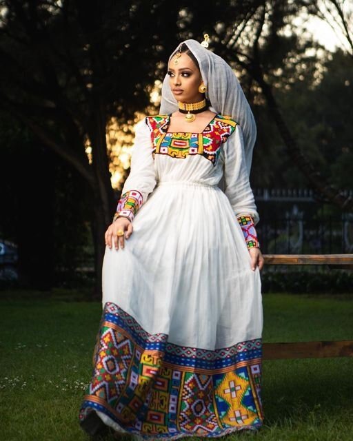 Colorful Pattern Habesha Dress Design Modern Habesha Kemis Tilf Ethiopian Dress