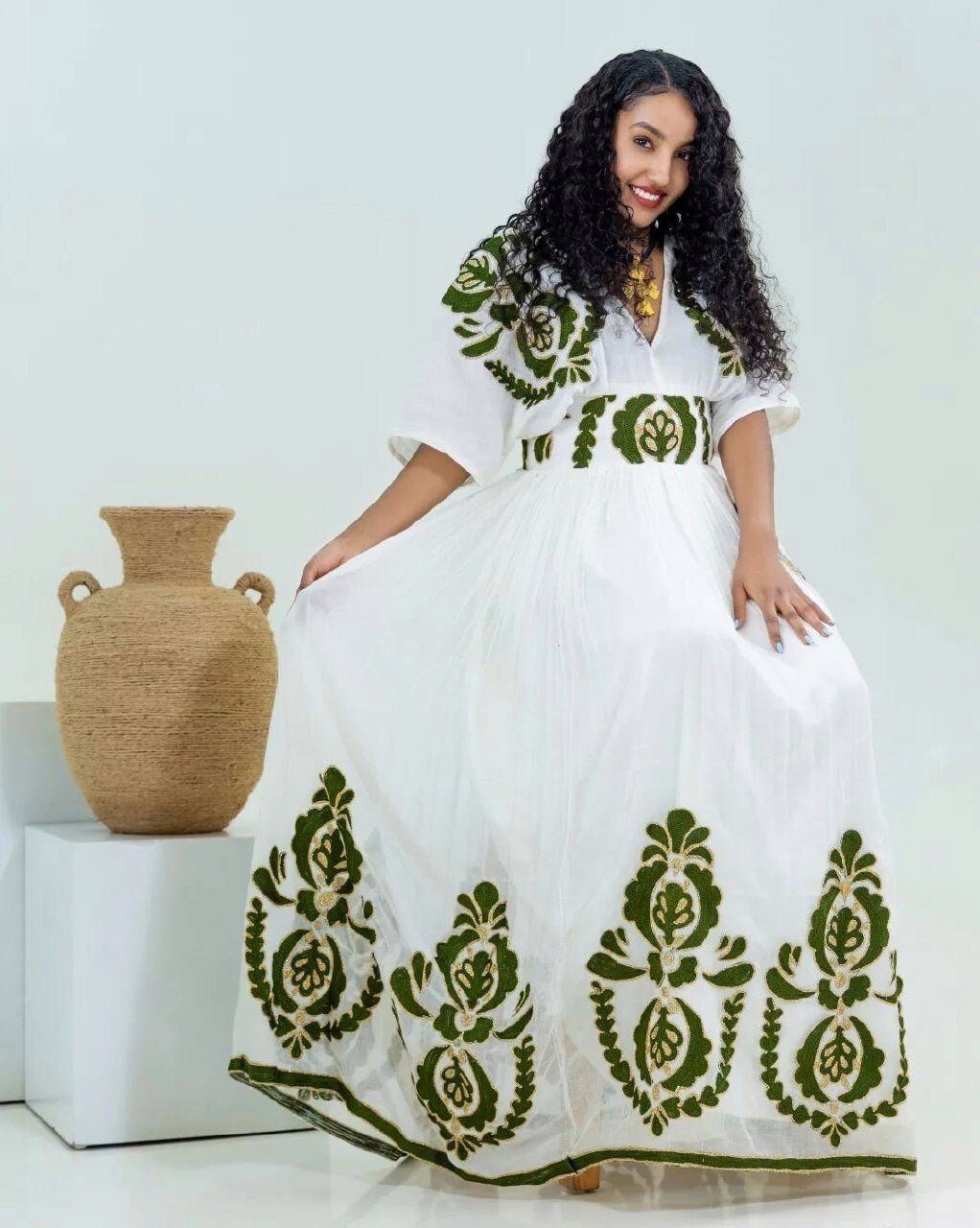 Exquisite Habesha Kemis with Full Tilf Design and Menen Fabric, Habesha Kemis, Eritrean dress, αα α»