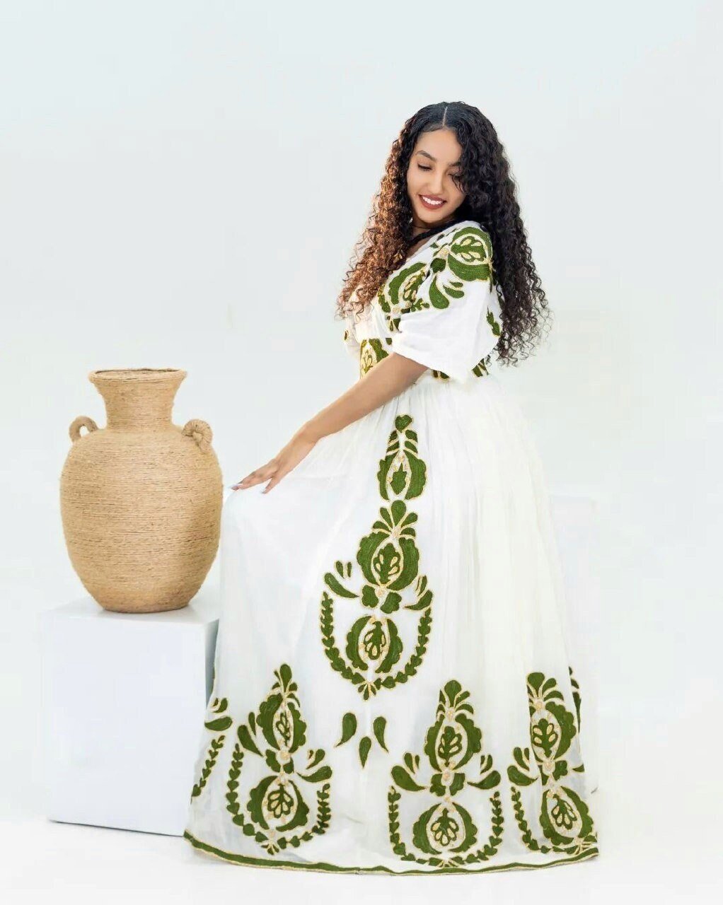 Exquisite Habesha Kemis with Full Tilf Design and Menen Fabric, Habesha Kemis, Eritrean dress, αα α»