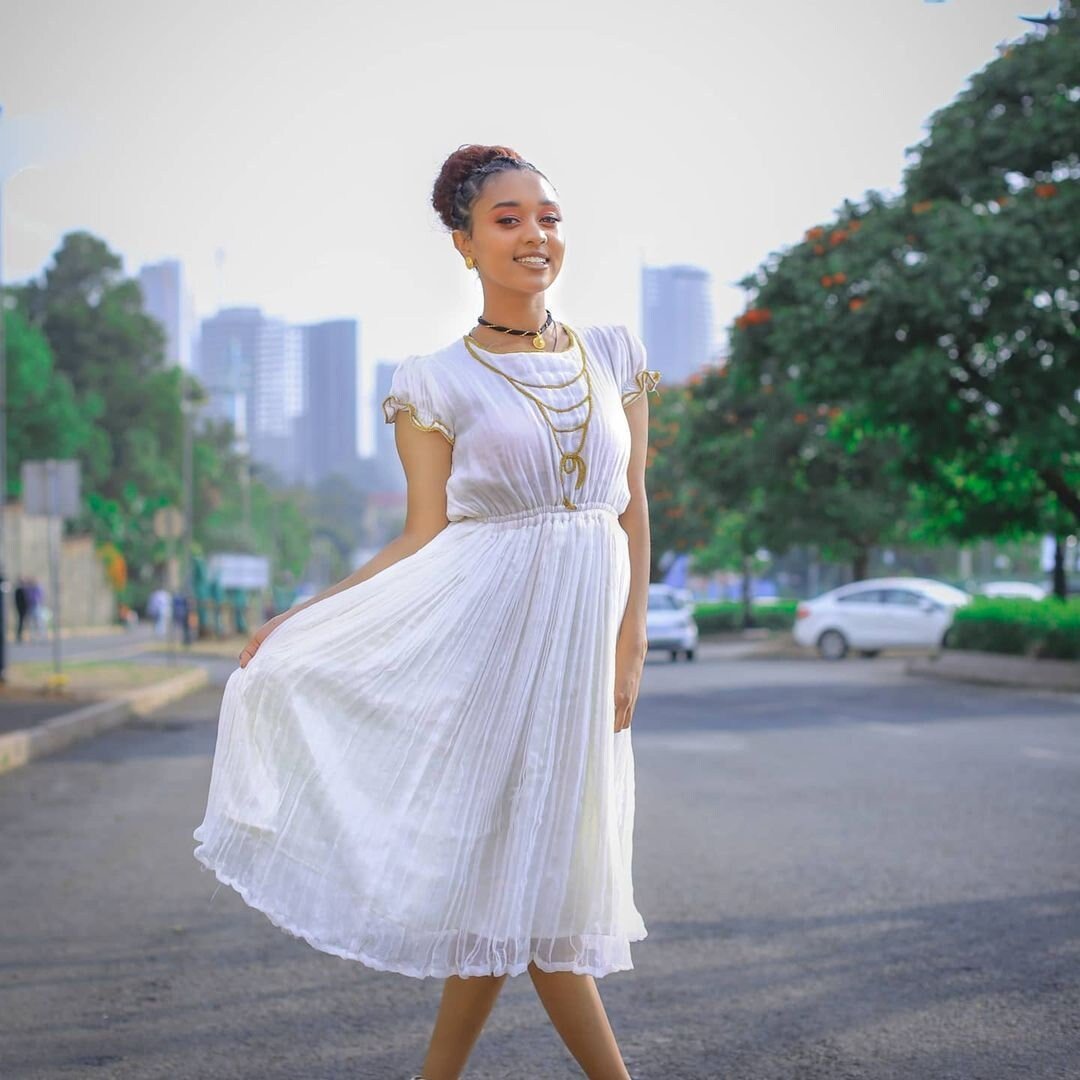 White Minimalist Menen Habesha Dress Pure Elegance Habesha Kemis Handwoven Ethiopian Dress