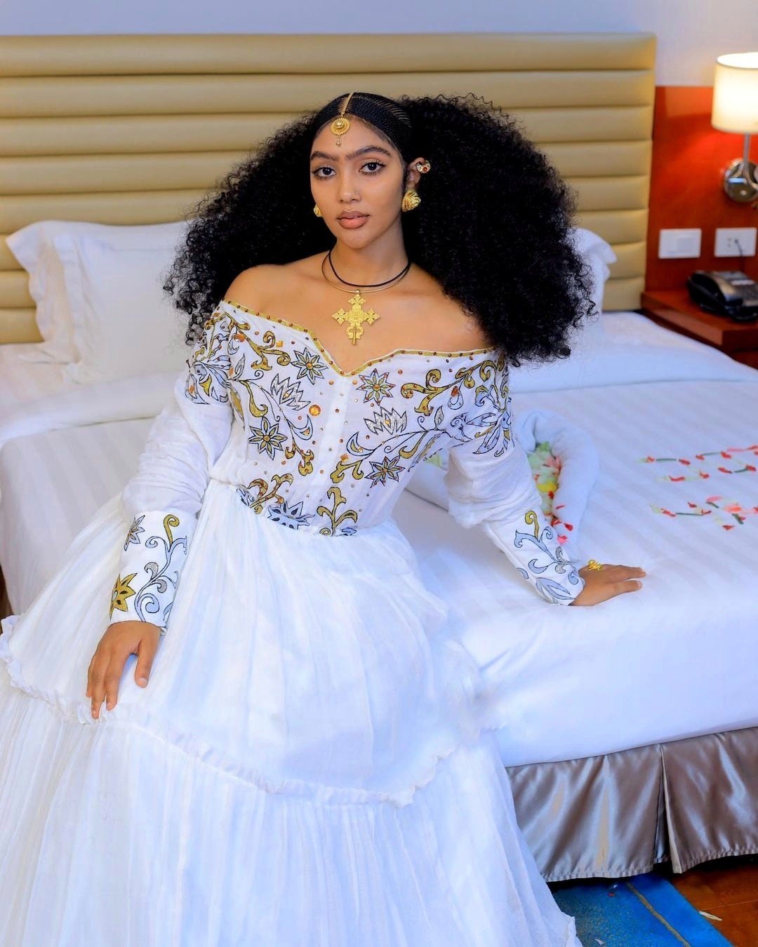 Elegant Habesha Kemis with Menen Fabric and Exquisite Tilf Design, Habesha dress, Eritrean dress, ሀበሻ