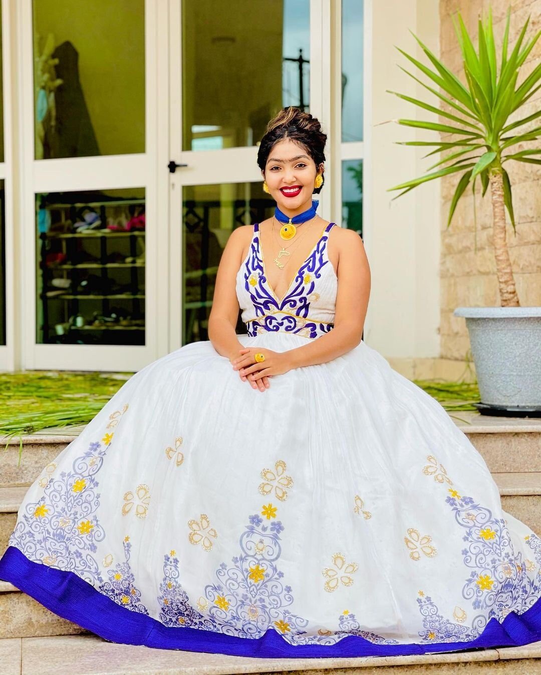 Beautiful Habesha Kemis with Blue Tilf Design and Soft Menen Fabric, Habesha dress, Eritrean dress, ሀበሻ