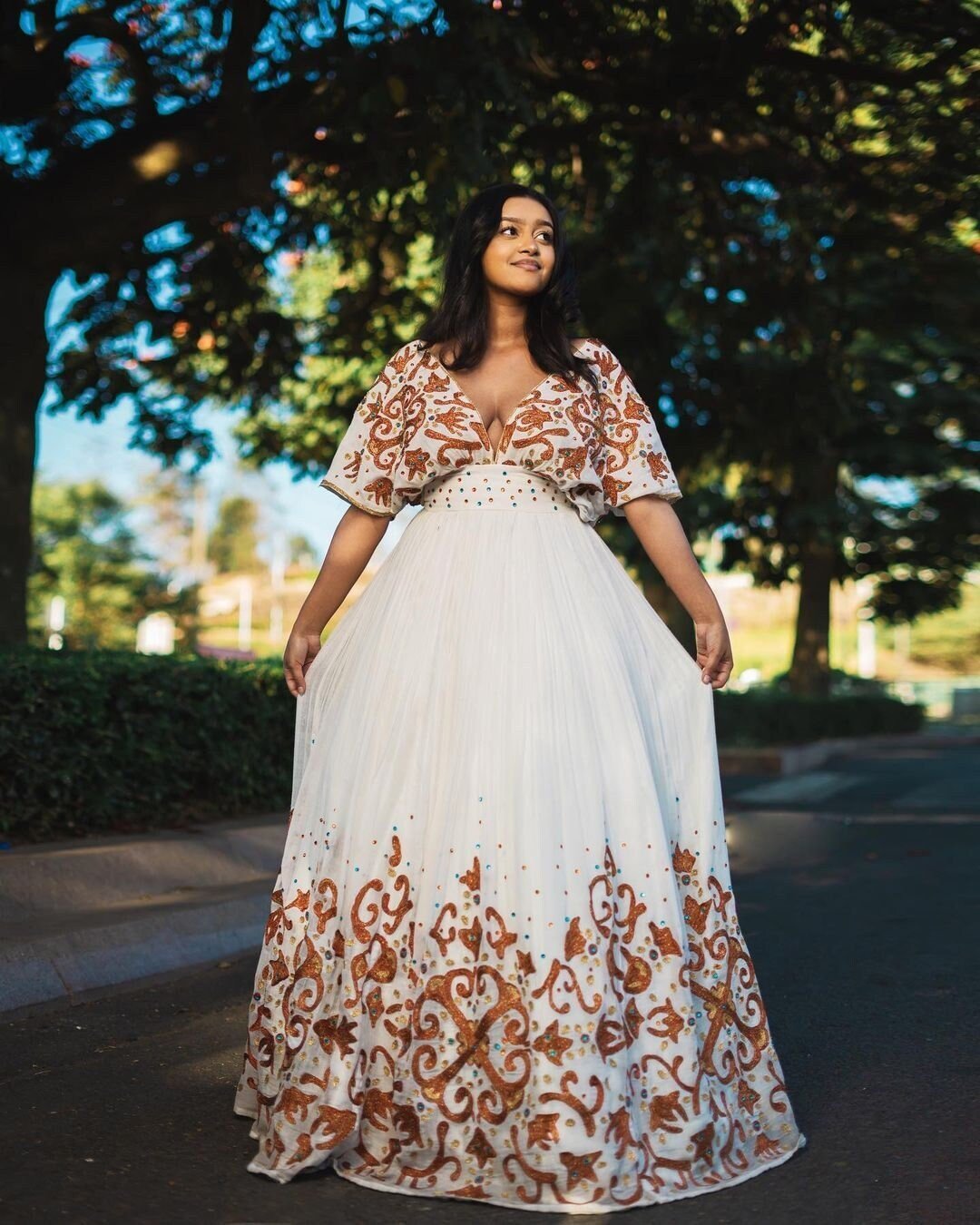 Brown gorgeous pattern habesha dress embroidery habesha kemis modern habesha libs