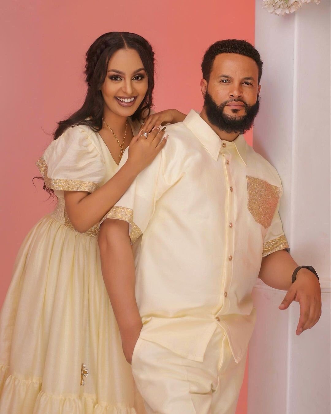 Exquisite Couples' Habesha Clothing with Gorgeous Menen Fabric, couples clothing, αα α»