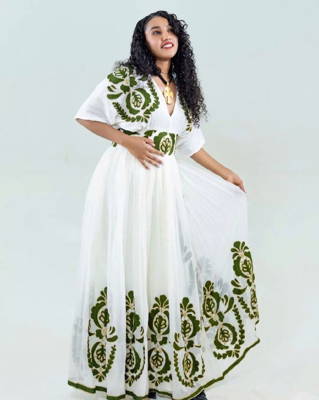 Exquisite Habesha Kemis with Full Tilf Design and Menen Fabric, Habesha Kemis, Eritrean dress, αα α»