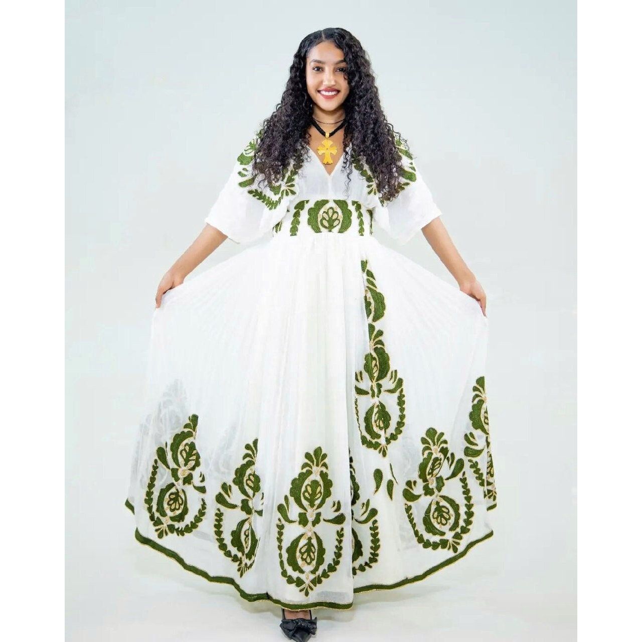 Exquisite Habesha Kemis with Full Tilf Design and Menen Fabric, Habesha Kemis, Eritrean dress, αα α»