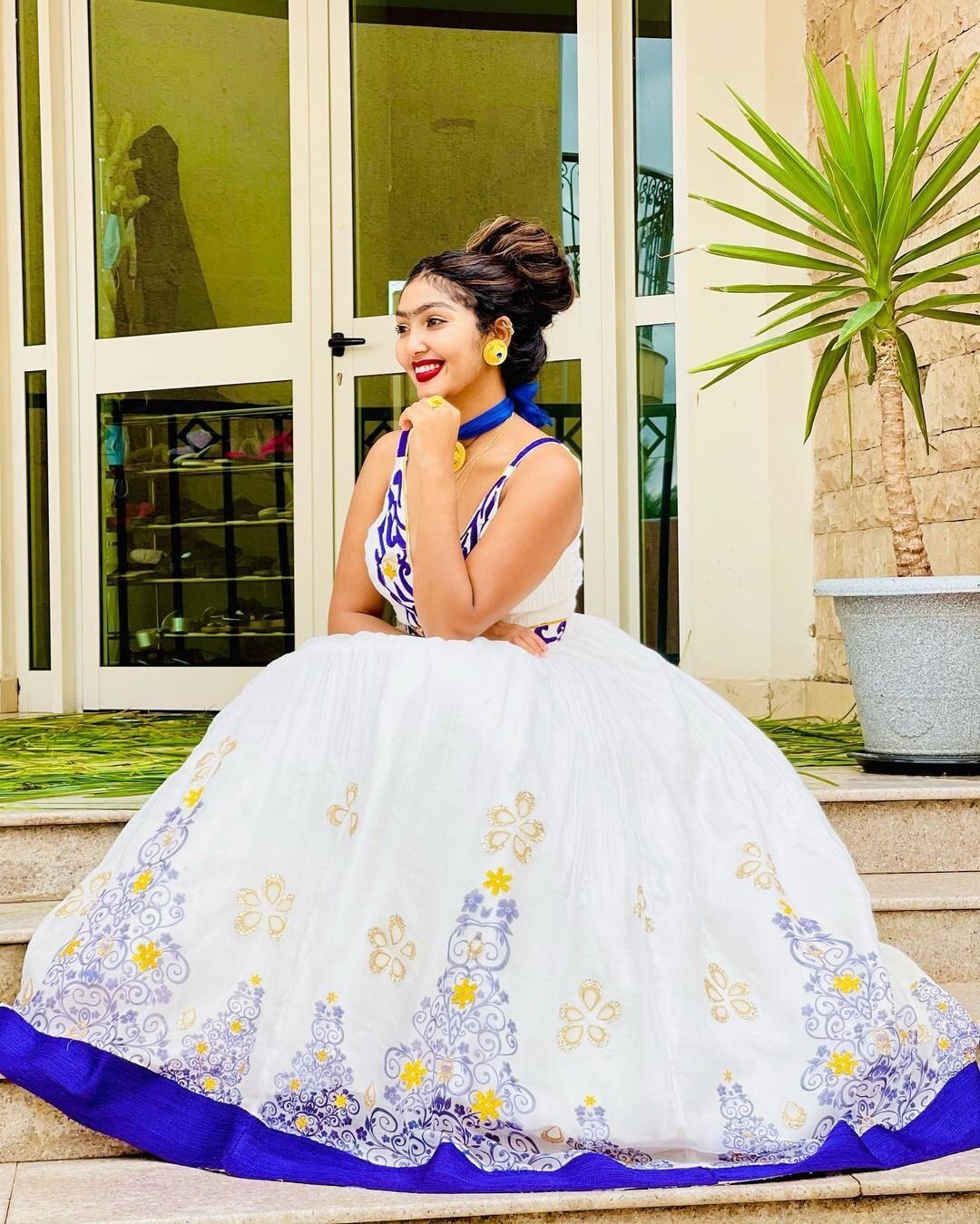Beautiful Habesha Kemis with Blue Tilf Design and Soft Menen Fabric, Habesha dress, Eritrean dress, ሀበሻ