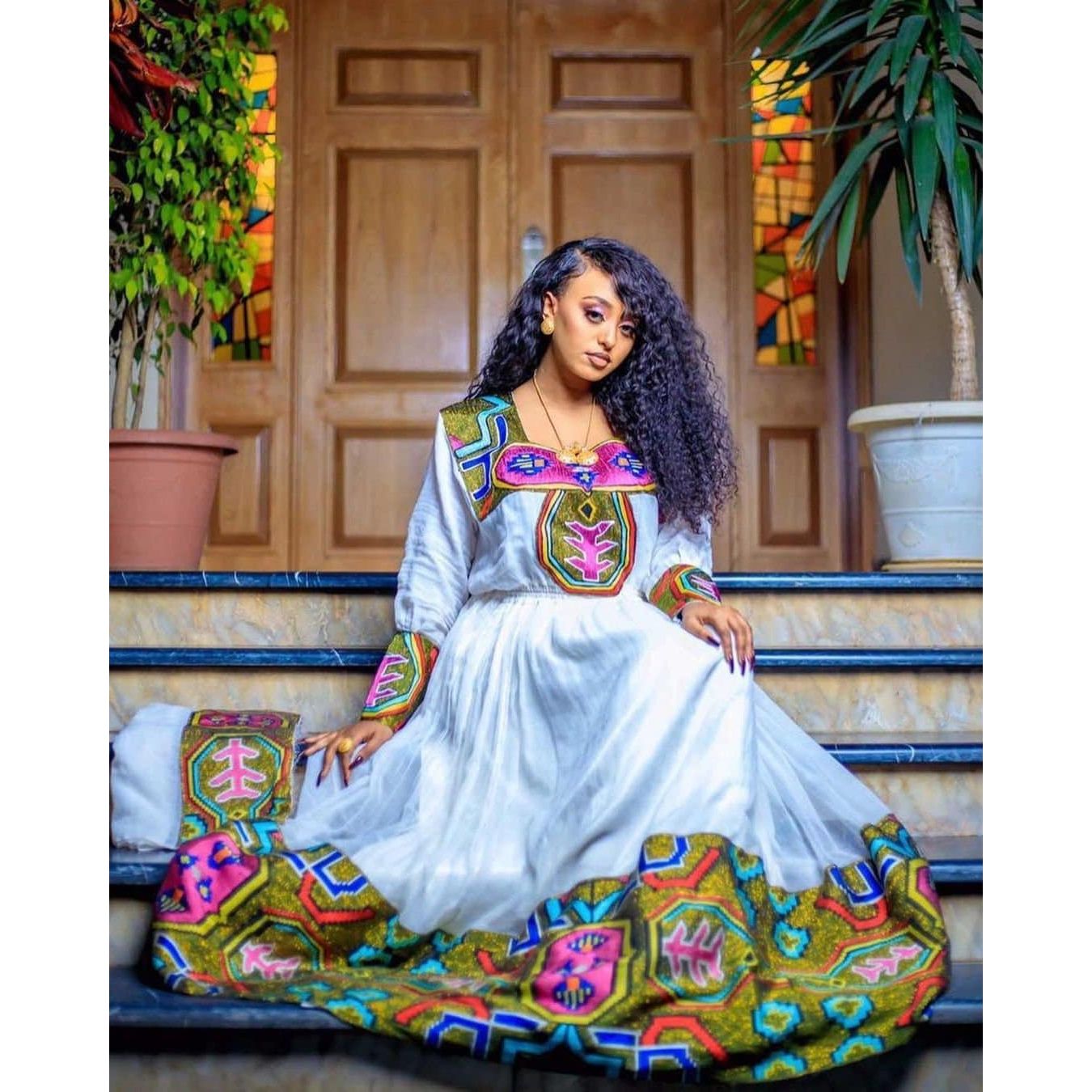 Magnificent Habesha Kemis with Menen Fabric, Shimena Dress, and Beautiful Tilf Design for Any Occasion, Habesha dress, Eritrean dress, αα α»