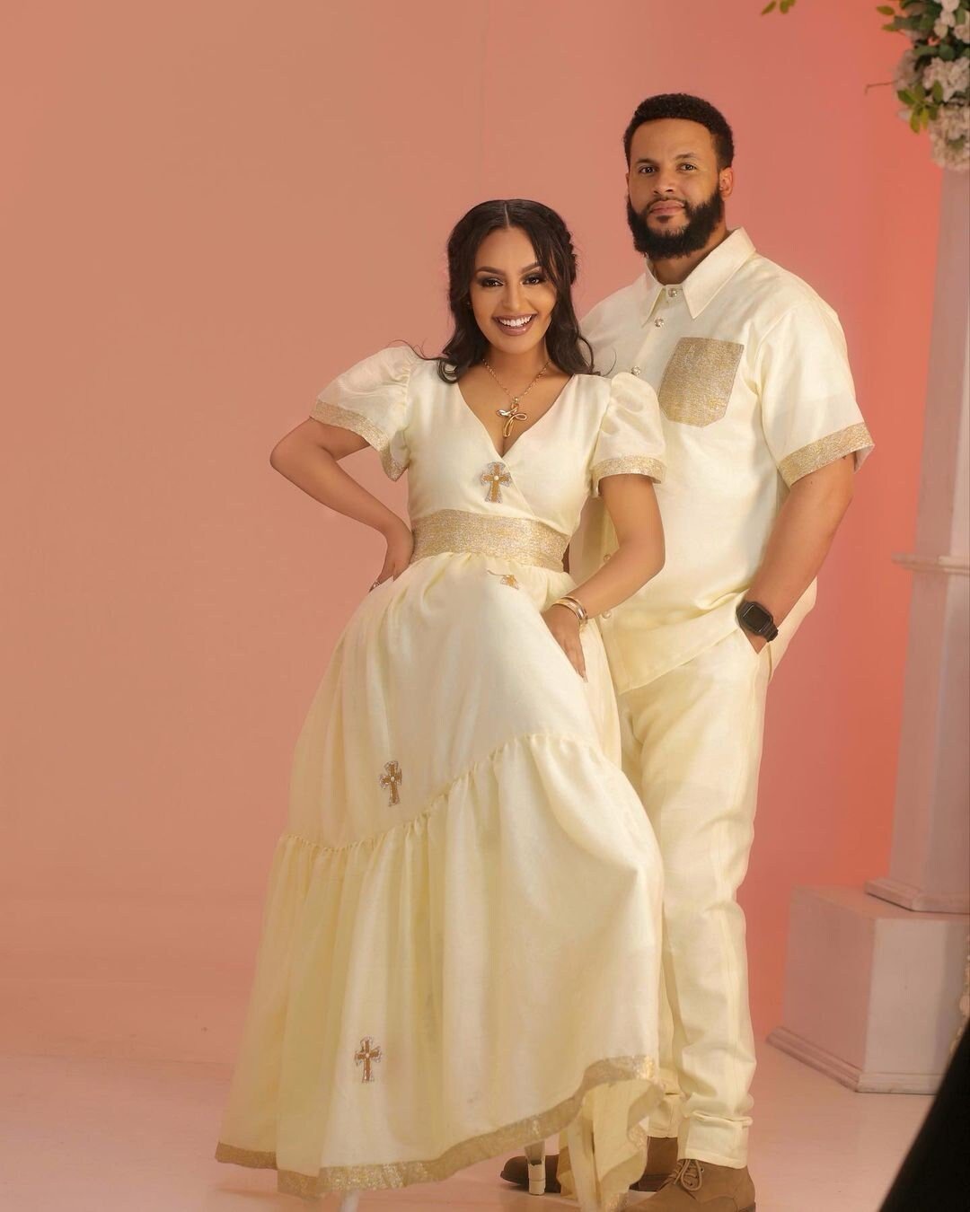 Exquisite Couples' Habesha Clothing with Gorgeous Menen Fabric, couples clothing, αα α»