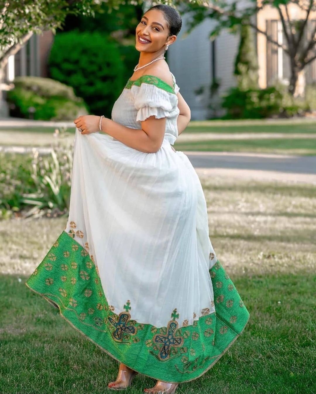 Green tilf Habesha Kemis modern Ethiopian Habesha Dress Zuria Handwoven Traditional Ethiopian Dress ሀበሻ ቀሚስ ሀበሻ ልብስ