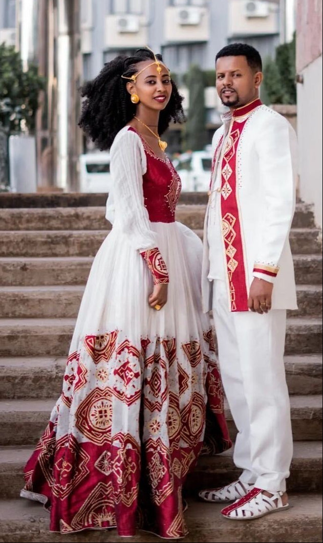 Couples' Wedding Cloth Habesha Wedding Dress Couples' Habesha Cloth Habesha Kemis Zuria Habesha Cloth for Couples ሀበሻ ቀሚስ ሀበሻ ልብስ
