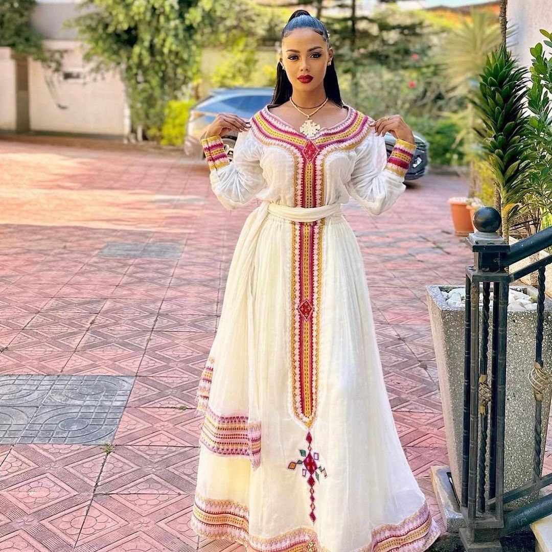 Elegant Habesha Kemis Handwoven Habesha Dress For Ethiopian New Year Eritrean Dress XS Elegant Habesha Kemis Handwoven Habesha Dress For Ethiopian New Year Eritrean Dress XS