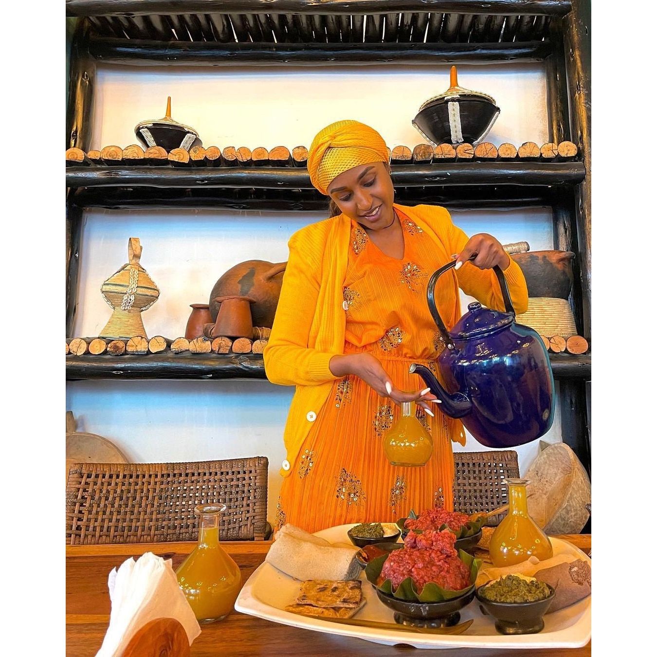 Vibrant Guraghe Sweater Dress Headscarf Set Traditional