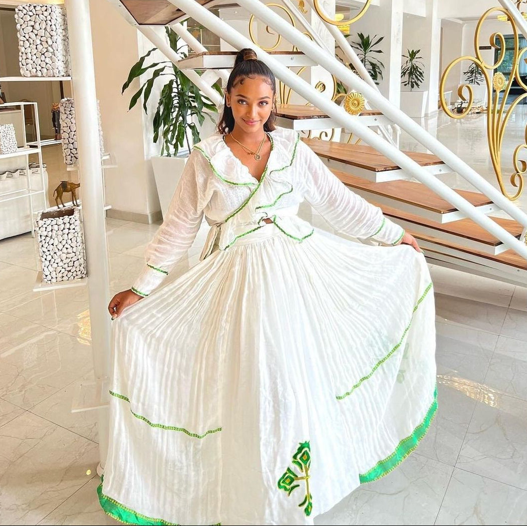 modern eritrean dresses Habesha Wedding Dress Handwoven Habesha Kemis Modern Habesha Libs Eritrean Dress - XS