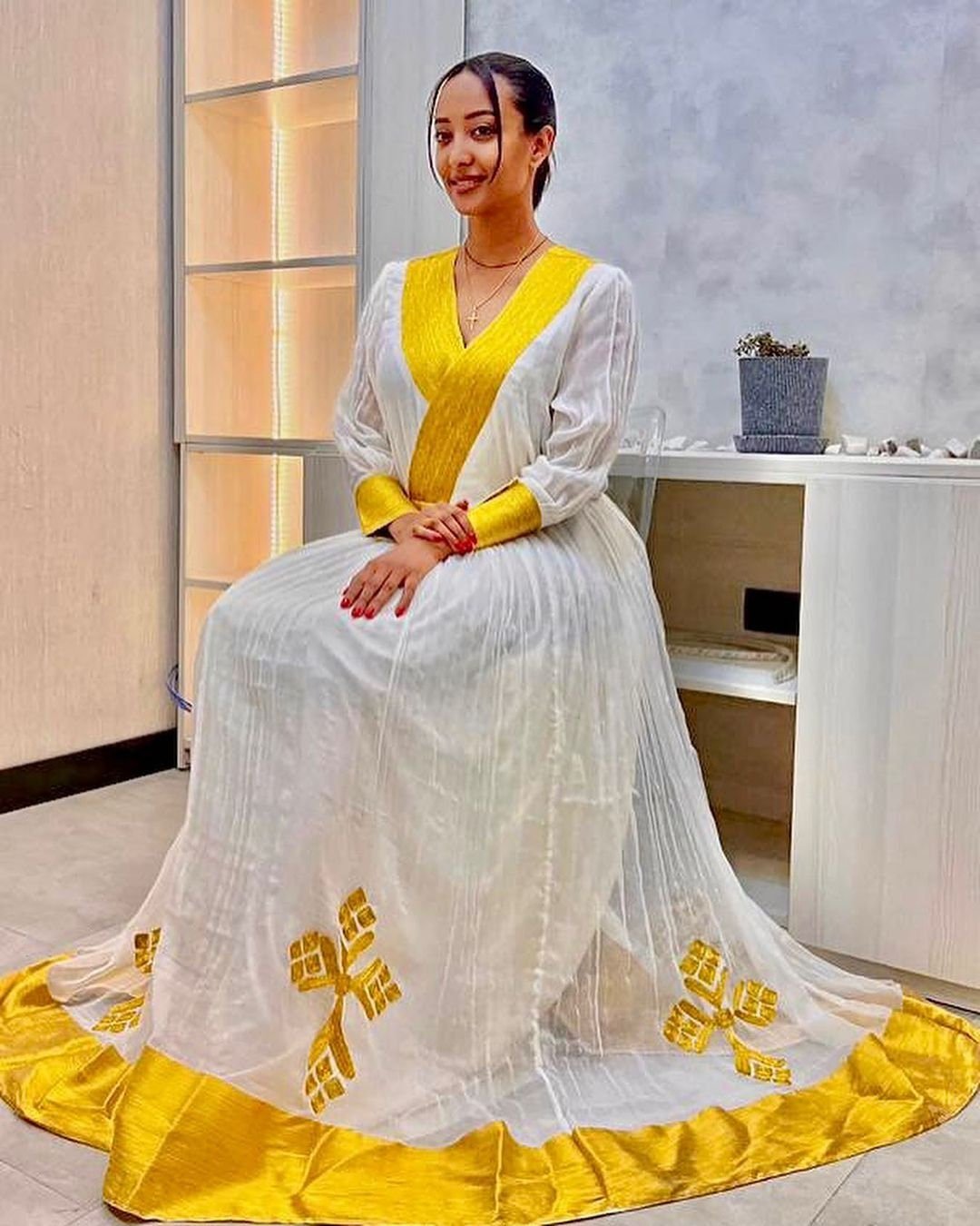 Yellow Habesha Dress Modern Habesha Kemis Simple Ethiopian Dress Women's Dress Eritrean Dress Women's Style ሀበሻ ቀሚስ ሀበሻ ልብስ