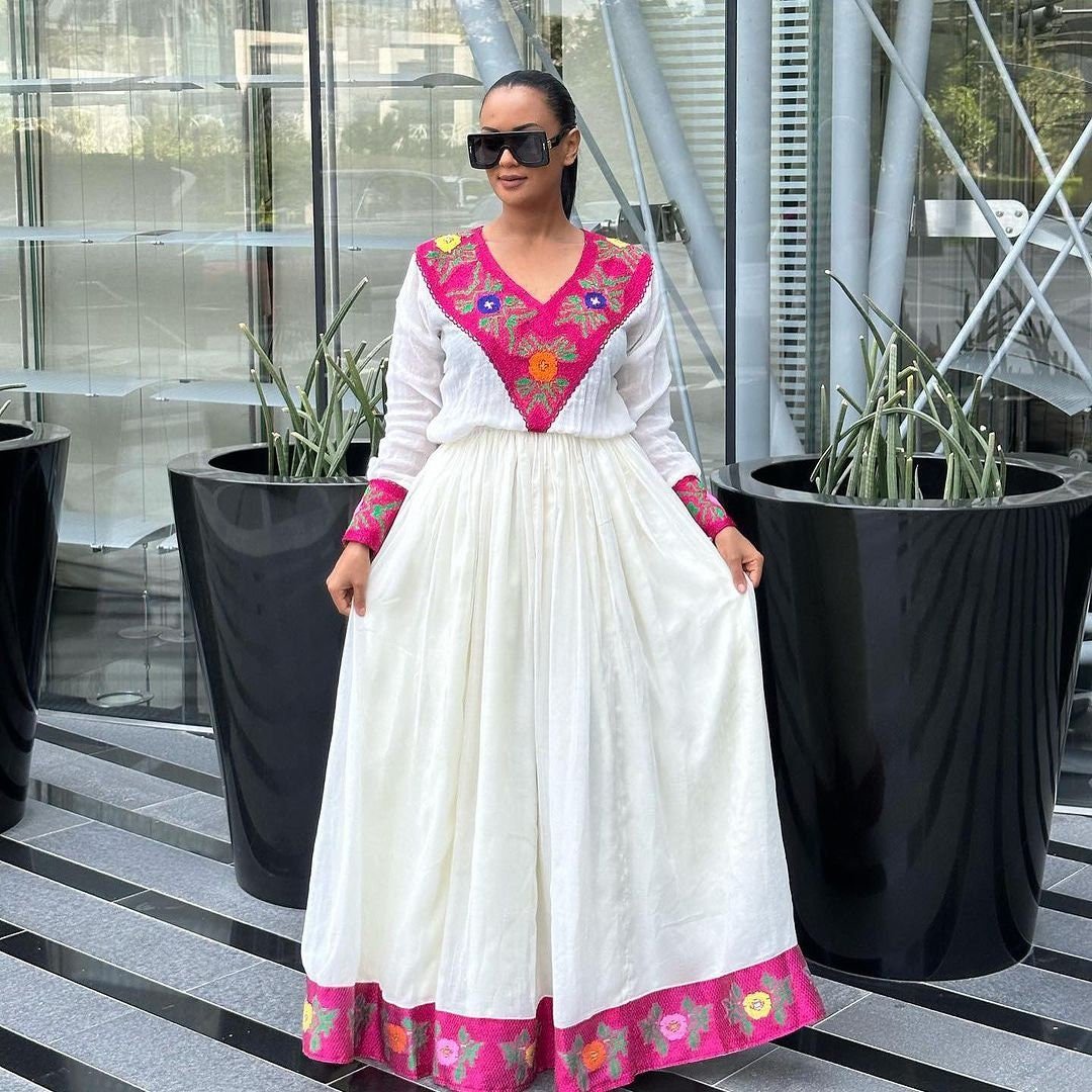 Pink design habesha dress pink habesha kemis design modern habesha libs