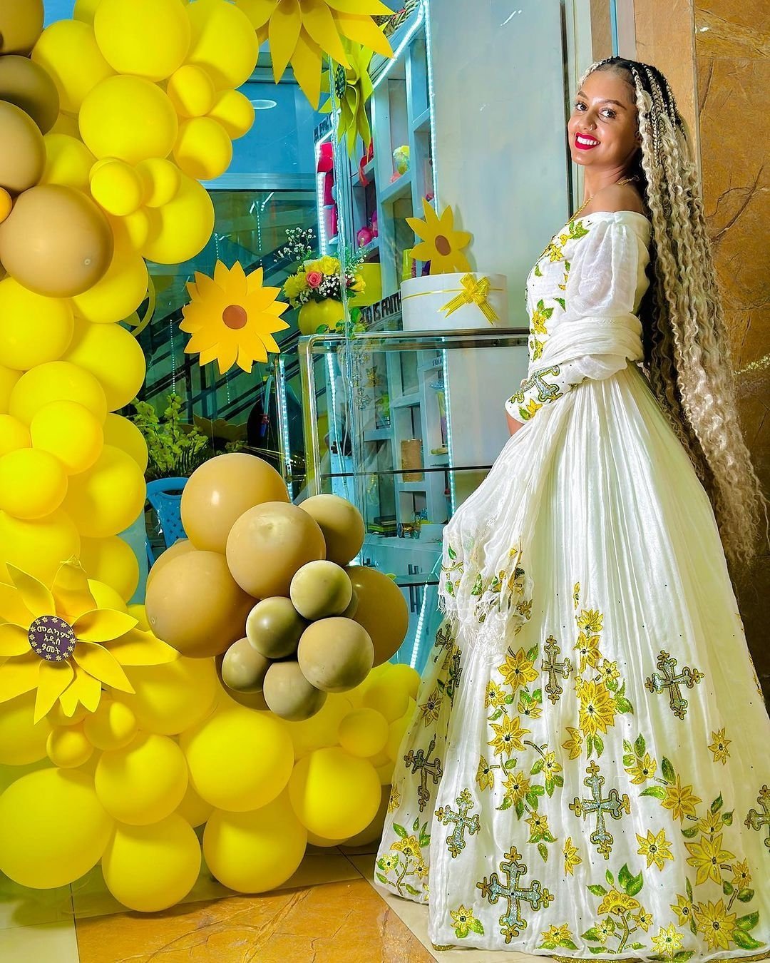 Yellow design Ethiopian dress habesha dress for new year's
