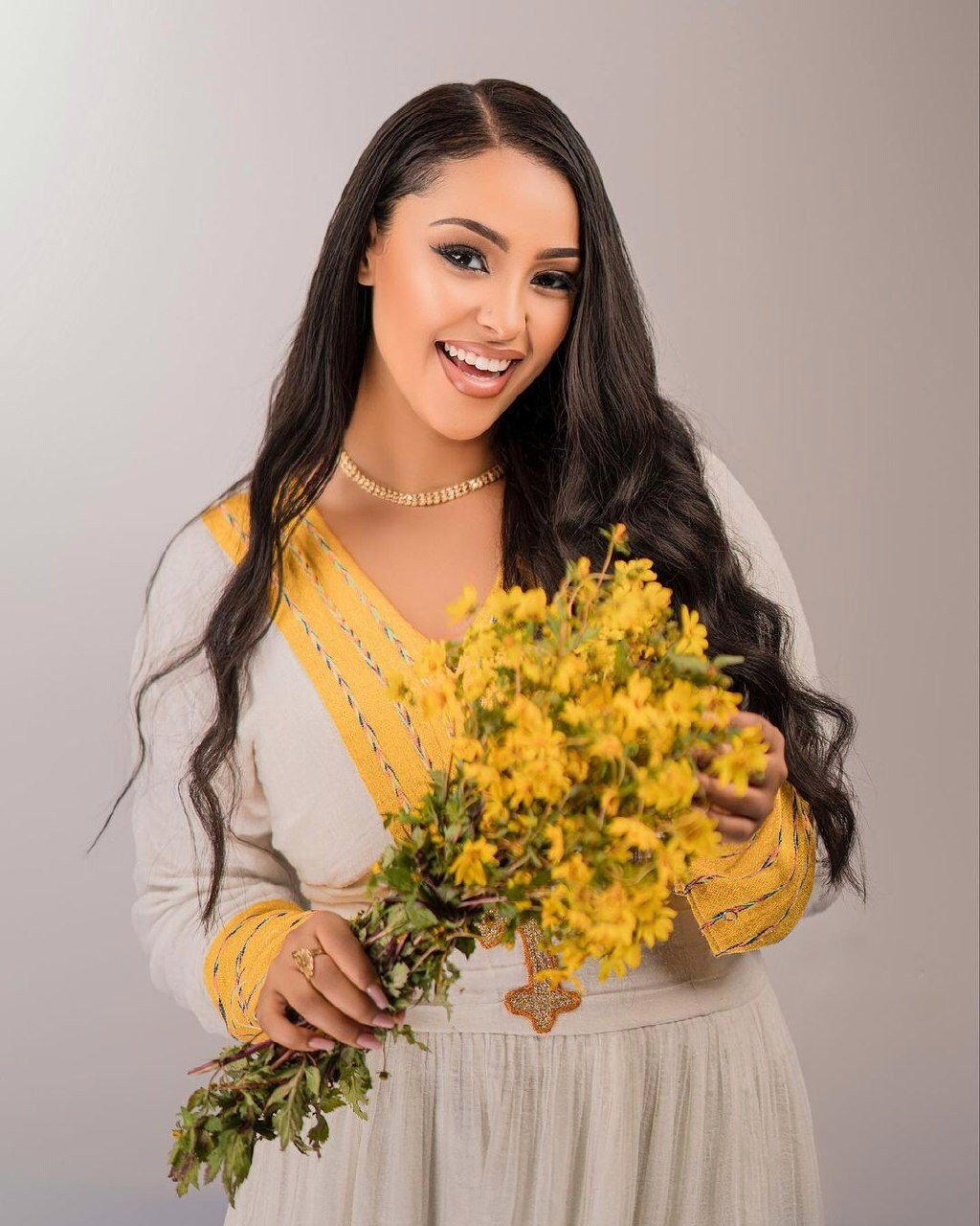 Yellow New Year's Habesha Kemis Modern Habesha Libs For New Year's ሀበሻ ቀሚስ ሀበሻ ልብስ