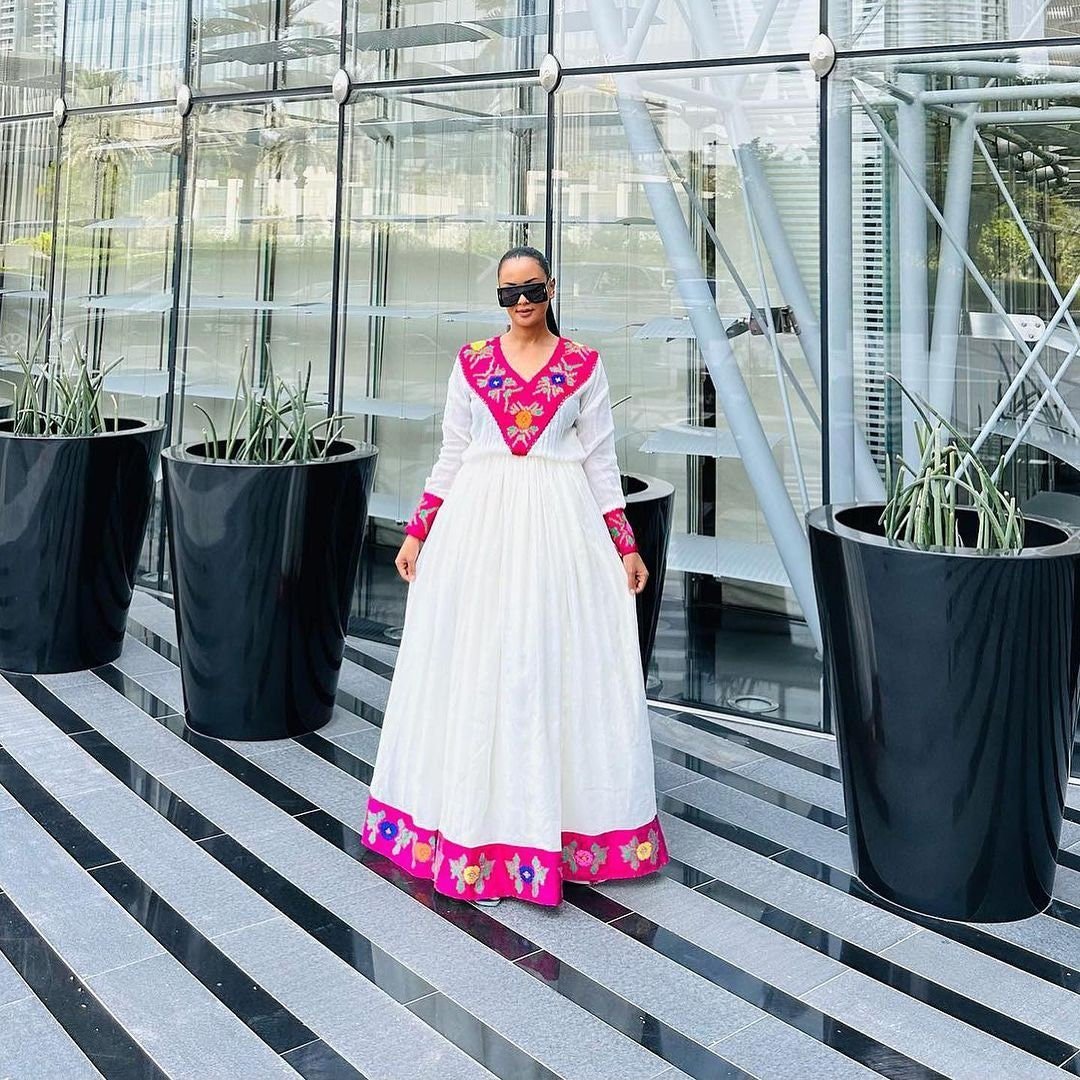 Pink design habesha dress pink habesha kemis design modern habesha libs