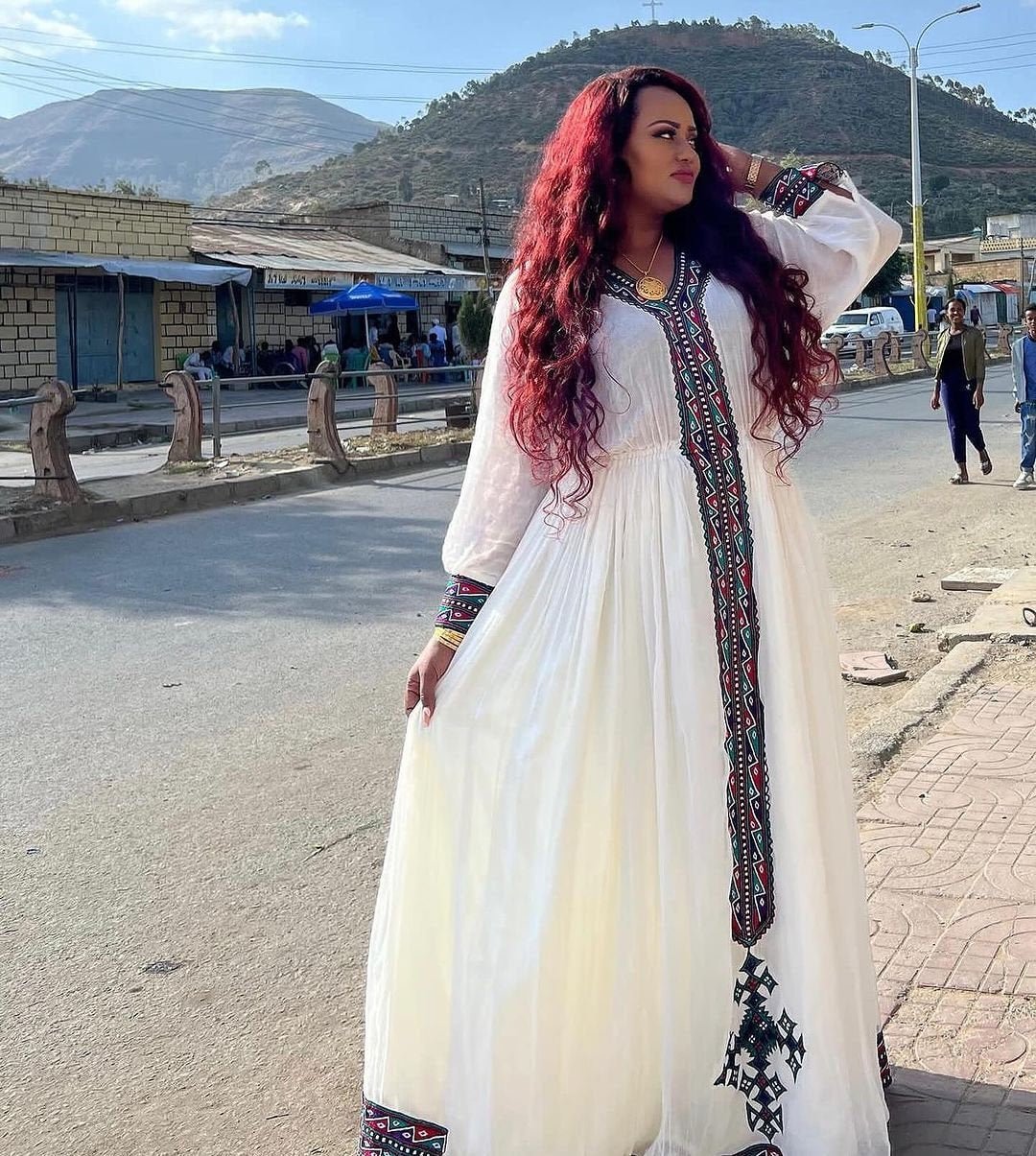 Simplicity Refined Handwoven Menen Fabric Cultural Dress Habesha Kemis Habesha Libs es0069