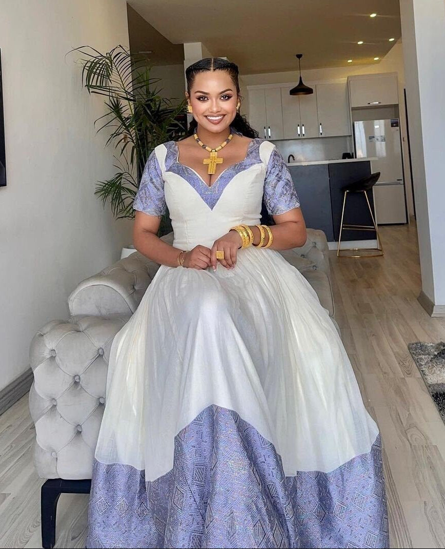Modern Simple Blue Habesha Dress Habesha Kemis Habesha Libs es0073