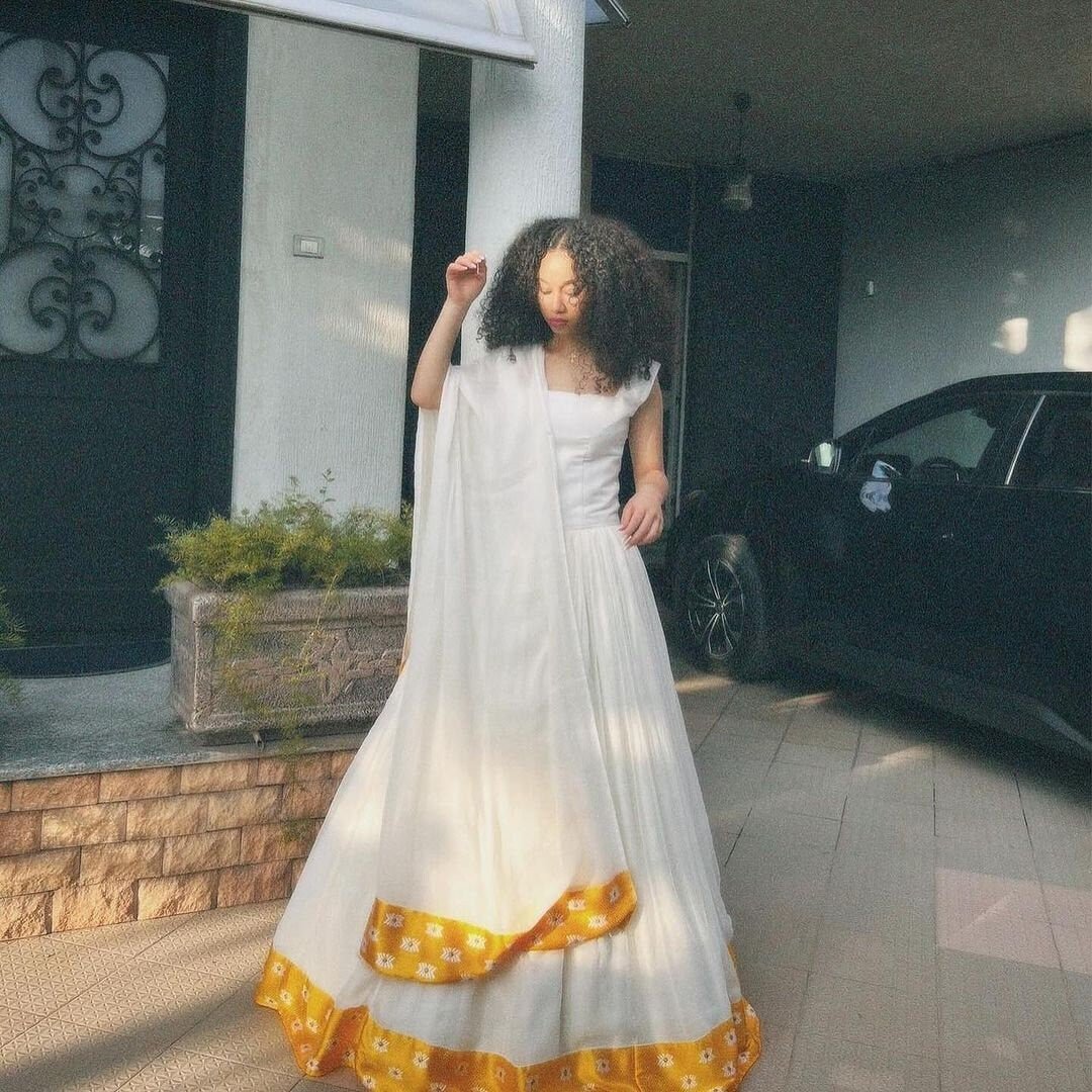 Simple yellow Habesha Dress Habesha Kemis Habesha Libs es0076