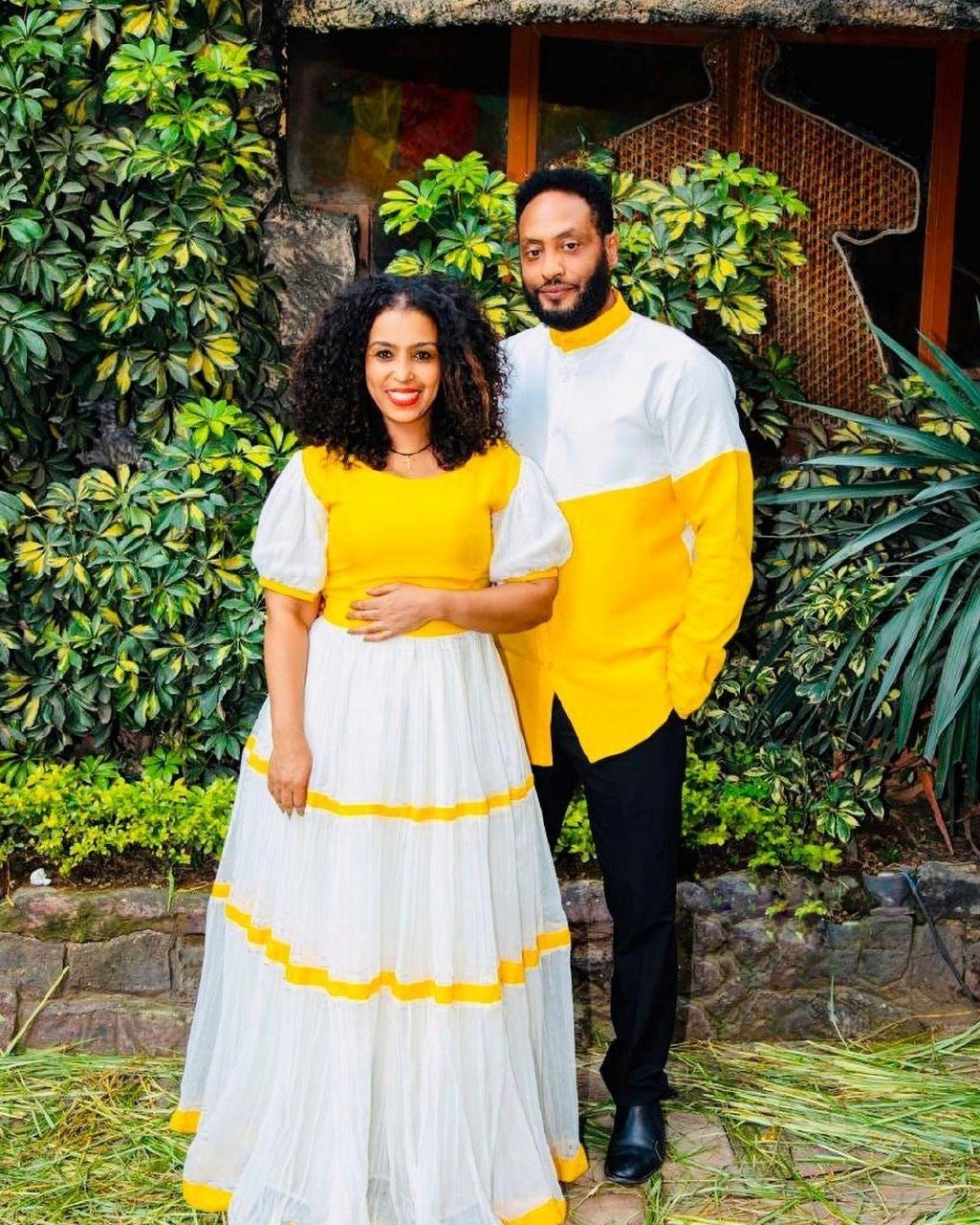 Radiant Yellow Couple's Habesha Outfit Habesha Dress ሀበሻ es0080