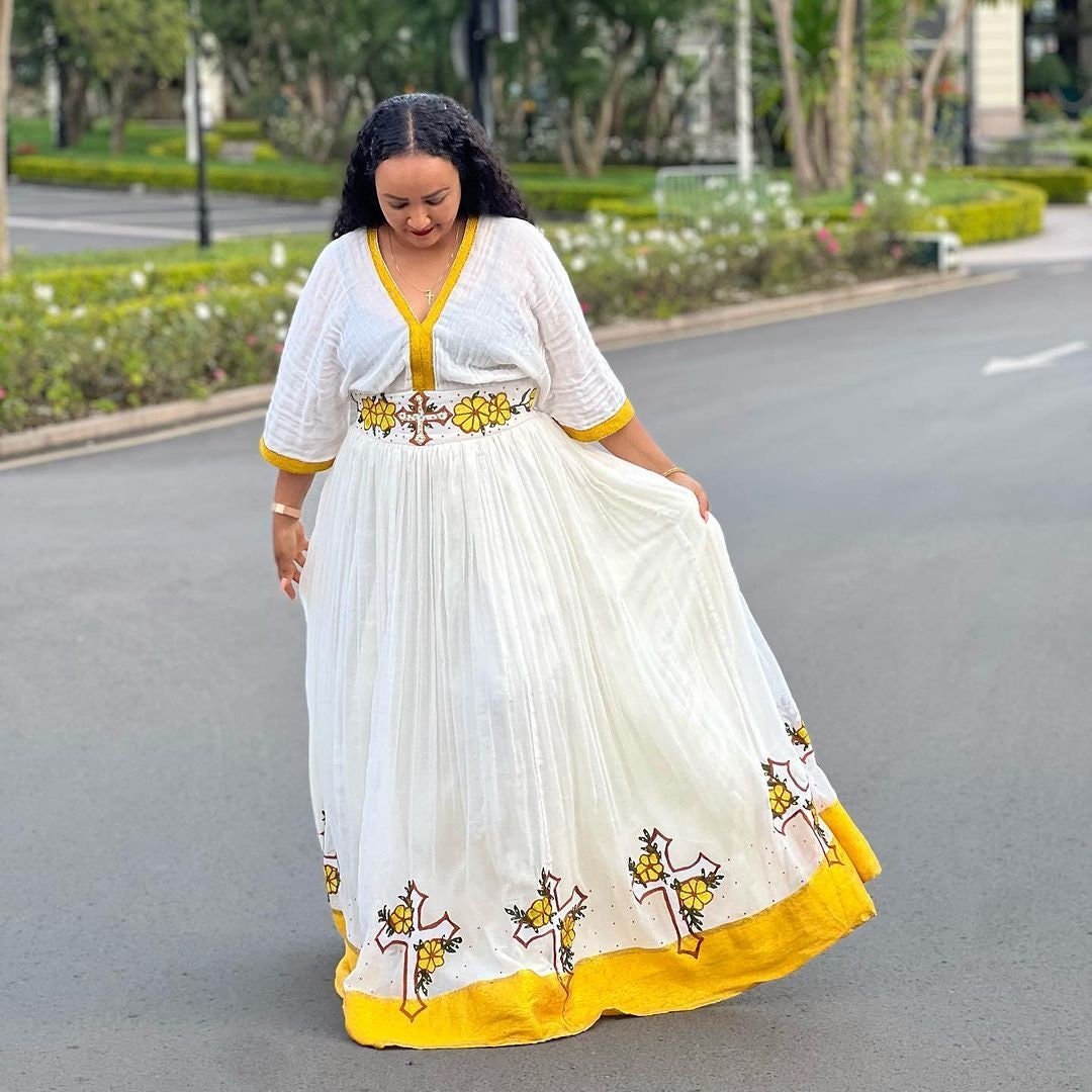 Vibrant Yellow Design Habesha Dress Modern Habesha Kemis Design Habesha Libs es00119