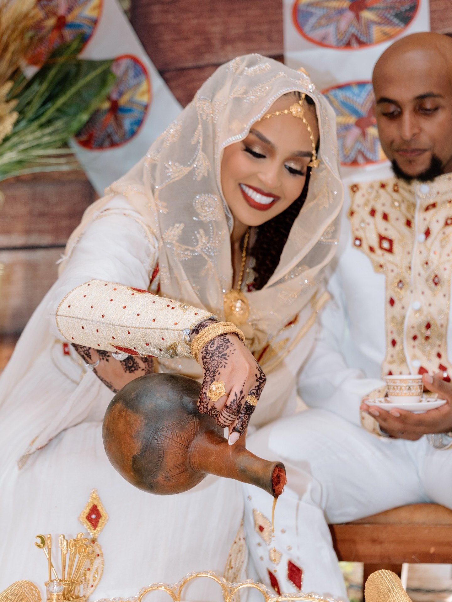 Matching Royal Ethiopian Wedding Attire Traditional His & Hers Cultural Set Red And White Embroidery Habesha Couple's Outfit 0087