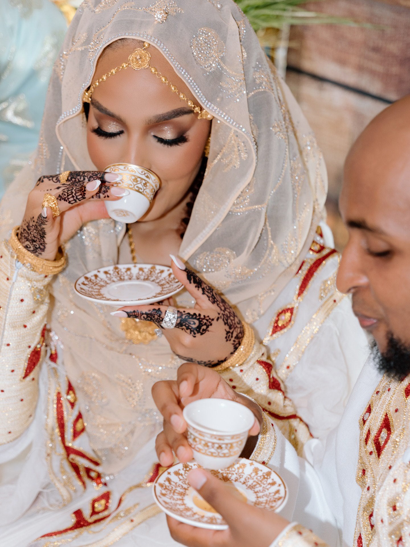 Matching Royal Ethiopian Wedding Attire Traditional His & Hers Cultural Set Red And White Embroidery Habesha Couple's Outfit 0087