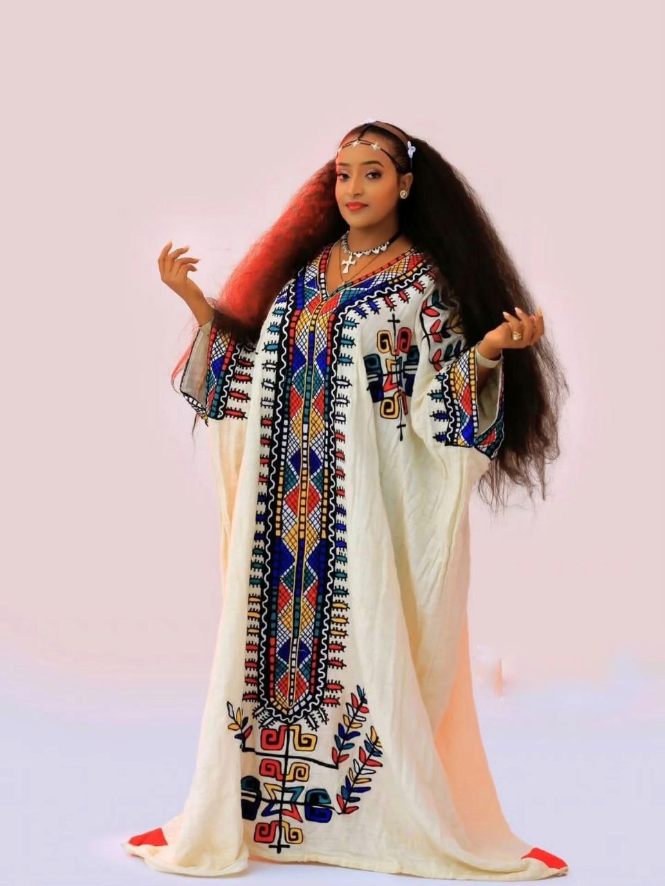 Traditional Ethiopian Habesha Kemis with Multicolor Tibeb | Gurage-Inspired Dress