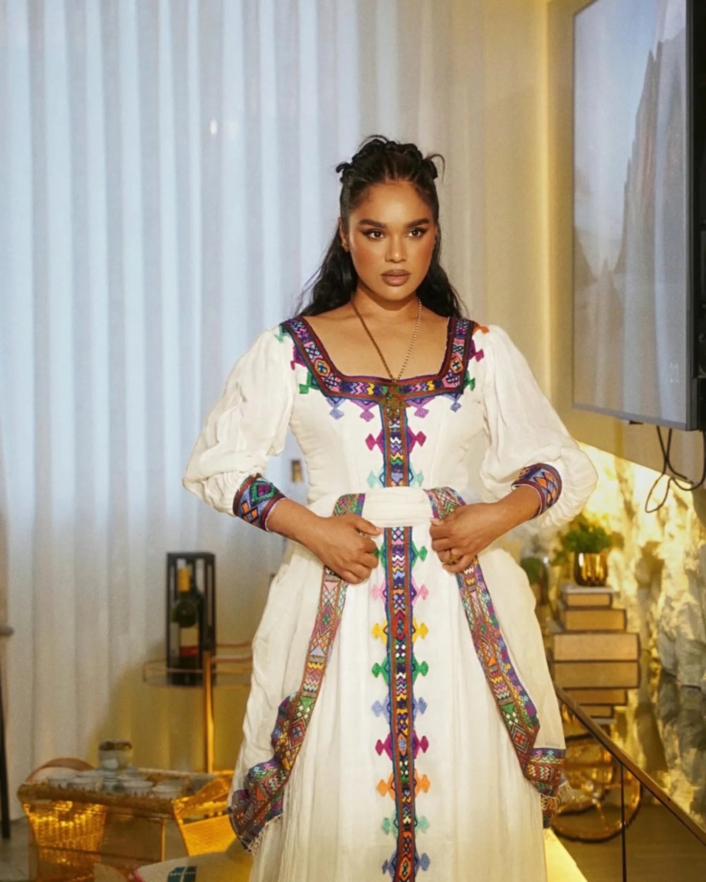 Multicolor Embroidery Ethiopian Cloth Gorgeous Design Habesha Kemis Traditional Touch Habesha Dress 0060