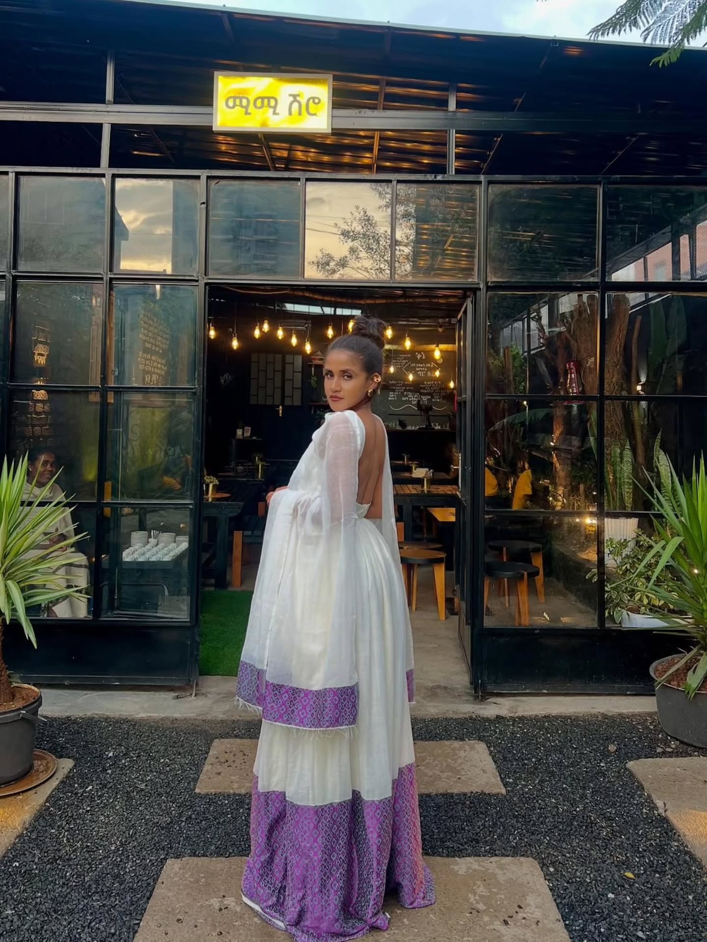 Open-Back Ethiopian Habesha Kemis Layered Purple Tibeb Ethiopian Cloth Stunning Habesha Dress For Celebrations 100