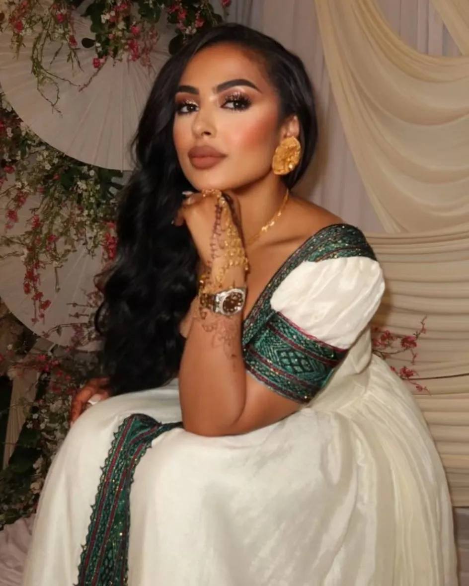 Elegant Habesha Kemis Ethiopian Traditional Dress Handwoven Embroidery Habesha Dress 101