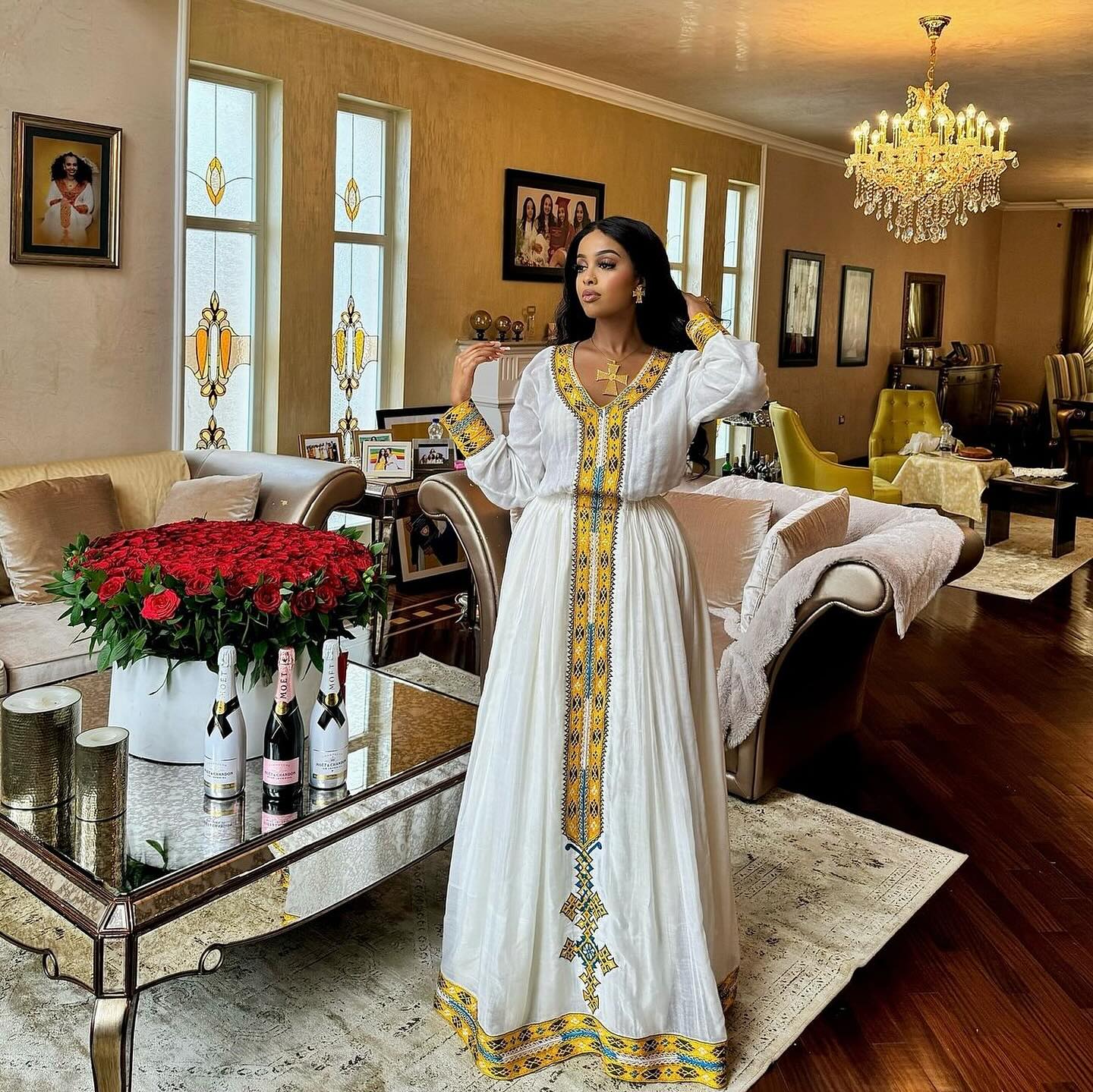 Luxurious Habesha Traditional Dress Handwoven Ethiopian & Eritrean Cultural Kemis Multicolor Embroidery Habesha Dress Stunning Habesha Kemis 110