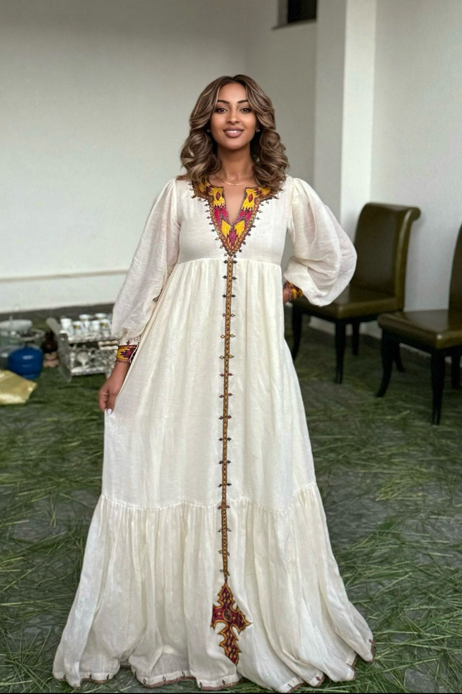 Habesha Kemis – Traditional Ethiopian Dress with Colorful Embroidery