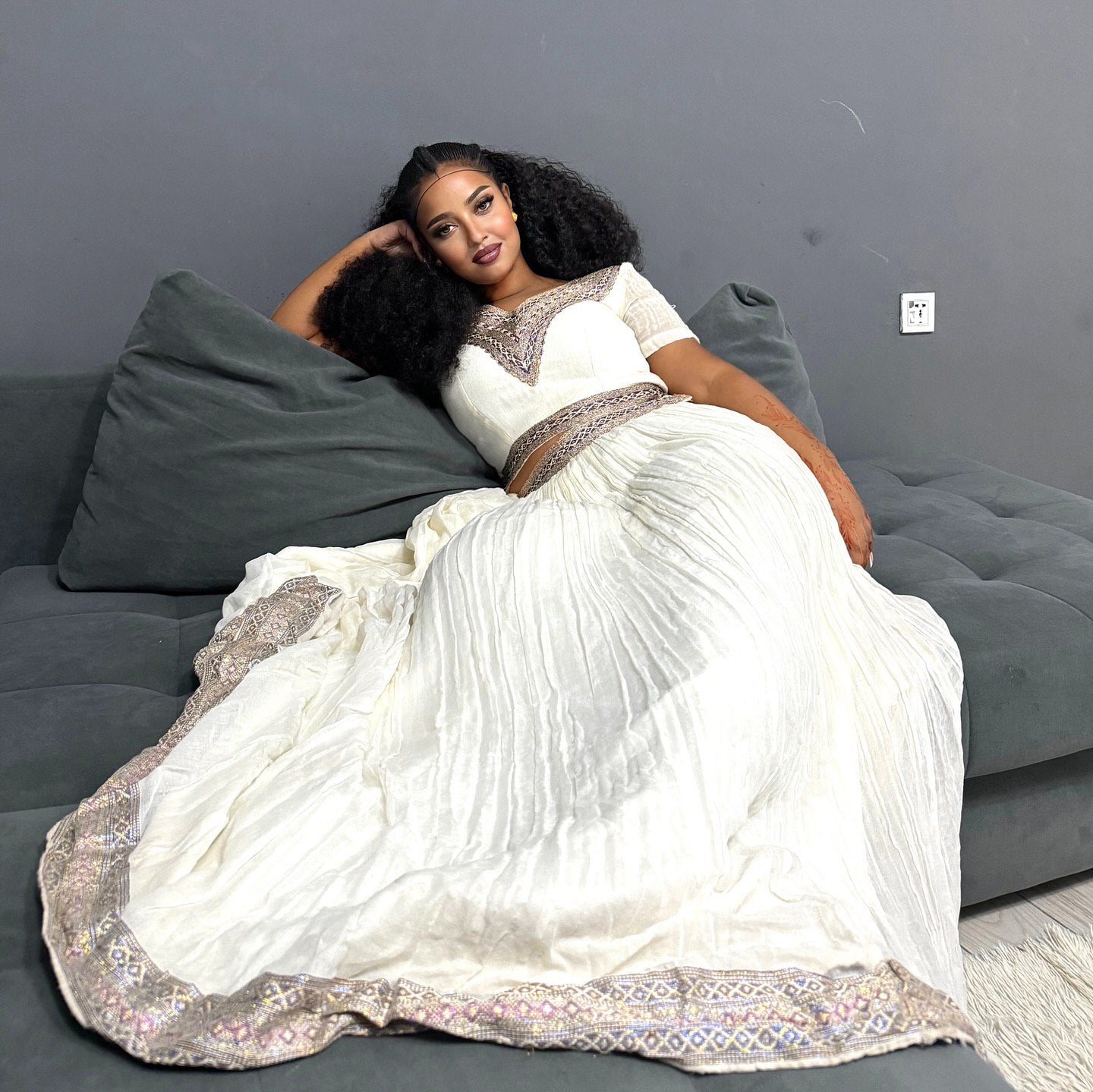 Modern Habesha Dress with Silver Embroidery Elegant Habesha Kemis High Quality Handwoven Habesha Kemis 113