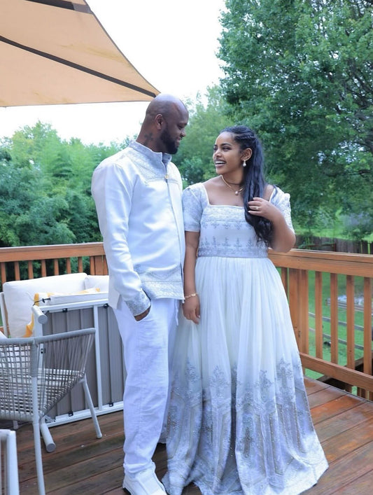 Matching Ethiopian Couple Outfits – Elegant Traditional Habesha Dress & Shirt