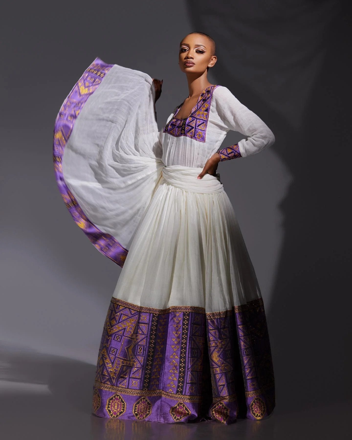 Royal Traditional Habesha Dress Elegant Ethiopian & Eritrean Clothing Deep Purple Habesha Kemis 132