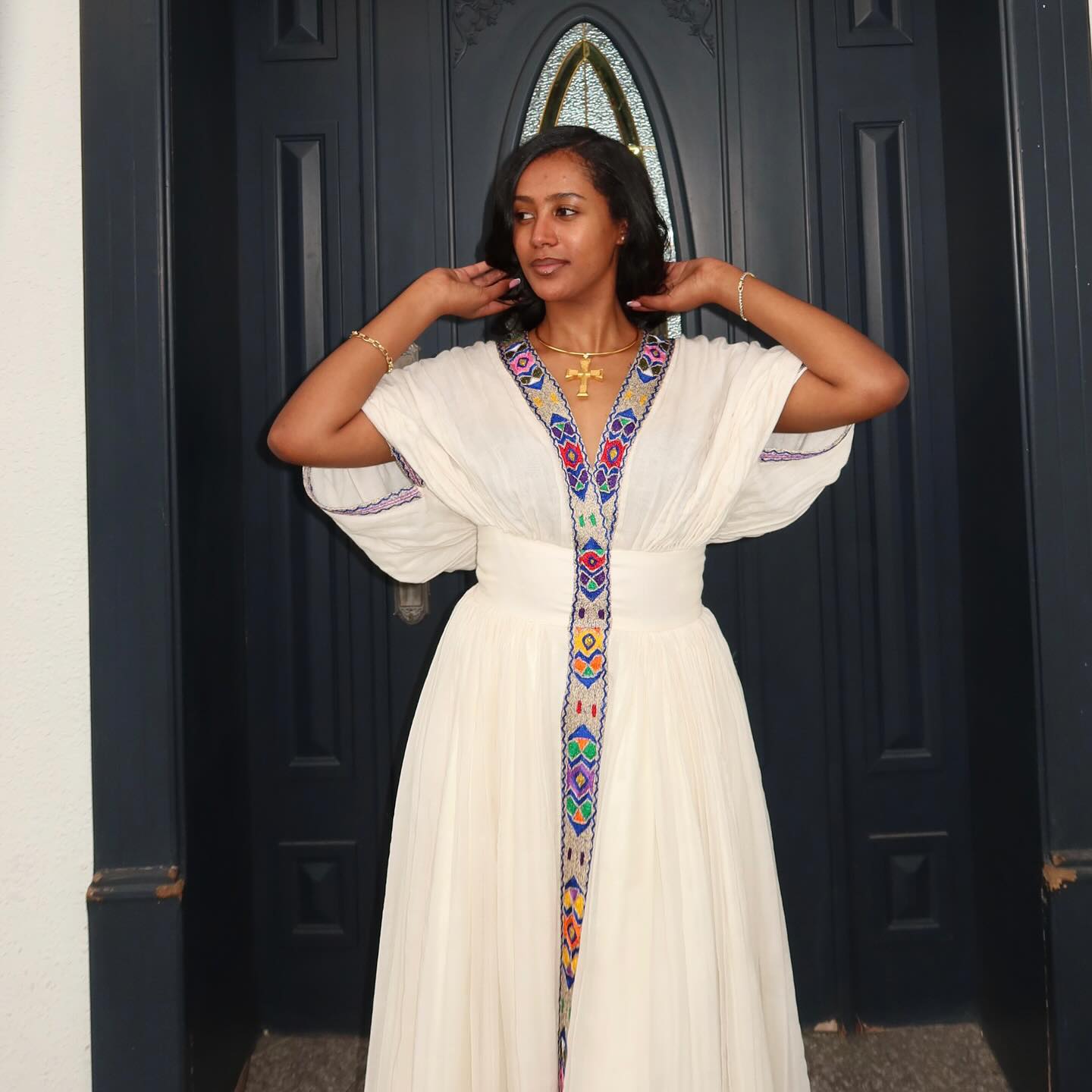 White Habesha Kemis Colorful Tilet Ethiopian & Eritrean Dress Handwoven Habesha Dress 134